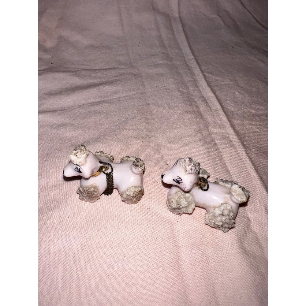 Vintage Ceramic Pink Spaghetti Poodle Figurines With Chains Collectible Mid Cent - Picture 6 of 10